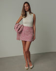 Conjunto de tweed rosa de otoño