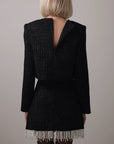 Ensemble en tweed noir à franges de perles