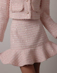 Elegantes rosa Tweed-Set mit Pailletten