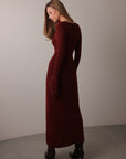 Chic Wine Red Knit Midi Dress