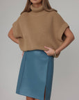 Jupe en simili-cuir bleu canard