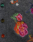 Cardigan gris brodé de fleurs
