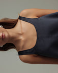 Vestido trapecio de satén Midnight Shine
