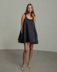 Vestido trapecio de satén Midnight Shine