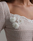 Vestido peplum de bouclé con perlas