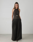 Pantalón ancho de mezcla de lino