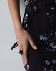 Romantic Floral Print Black Midi Dress