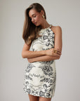 Robe longue beige drapée à col licou