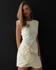 Sculptural Drape Detail White Mini Dress
