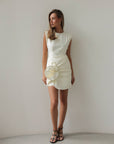 Sculptural Drape Detail White Mini Dress