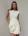 Sculptural Drape Detail White Mini Dress