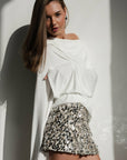 Draped White Cowl Neck Blouse