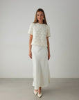 Fluid White Straight Cut Midi Skirt