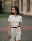 Cream Still Knit Polo Top
