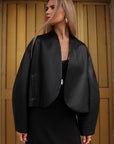 Veste en cuir drapée Minuit