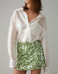 Green Sequin Mini Skirt