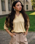 Short à pinces couleur latte