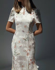 Elegant White Floral Print Dress - Maelle Paris