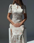 Elegant White Floral Print Dress - Maelle Paris