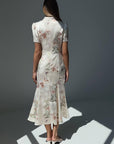 Elegant White Floral Print Dress - Maelle Paris