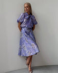 Elegant Purple Floral Midi Suit - Maelle Paris