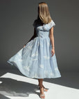 Elegant Blue Floral Embroidered Dress - Maelle Paris