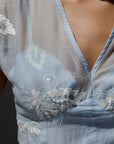 Elegant Blue Floral Embroidered Dress - Maelle Paris