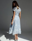 Elegant Blue Floral Embroidered Dress - Maelle Paris
