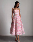 Elegant Floral Midi Pink Dress - Maelle Paris
