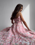 Elegant Floral Midi Pink Dress - Maelle Paris