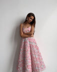 Elegant Floral Midi Pink Dress - Maelle Paris