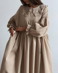 Beige Midi Dress with Lace Collar - Maelle Paris