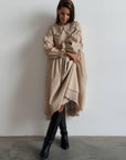 Beige Midi Dress with Lace Collar - Maelle Paris