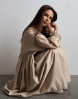 Beige Midi Dress with Lace Collar - Maelle Paris