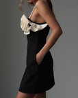 Black Mini Dress with Floral Detail - Maelle Paris