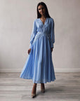 Elegant Blue Lace-Detailed Dress - Maelle Paris