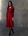 Robe midi boutonnée en maille côtelée
