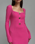 Robe midi côtelée fuchsia