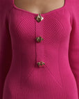 Robe midi côtelée fuchsia