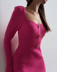 Robe midi côtelée fuchsia