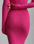 Robe midi côtelée fuchsia