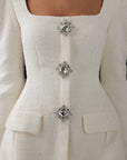 Crystal Button Tweed Dress