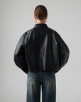 Veste en cuir drapée Minuit