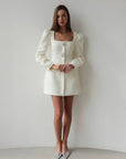 Crystal Button Tweed Dress