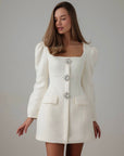 Crystal Button Tweed Dress