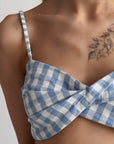 Blue Gingham Crop Top and Midi Skirt Set - Maelle Paris