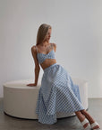 Blue Gingham Crop Top and Midi Skirt Set - Maelle Paris