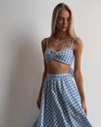 Blue Gingham Crop Top and Midi Skirt Set - Maelle Paris
