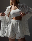 Elegant White Lace Suit - Maelle Paris