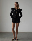 Elegant Black Tweed Jacket and Shorts Suit - Maelle Paris